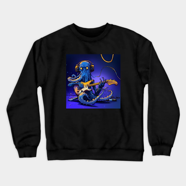 Blue Octopus Plays Jazz Guitar Crewneck Sweatshirt by Star Scrunch